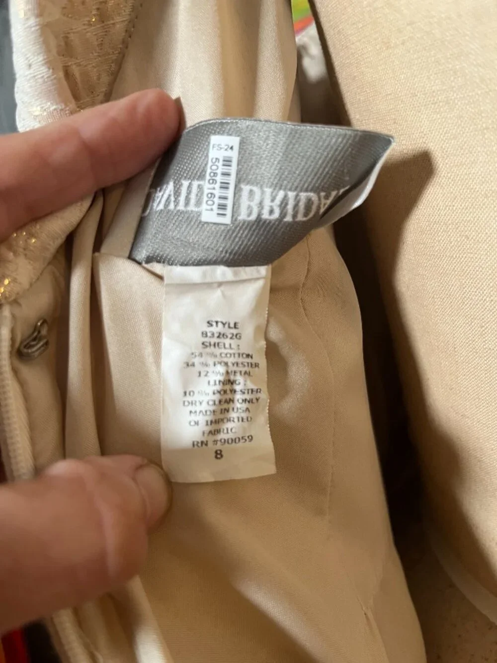 David's Bridal Ivory Metallic Jacquard Vintage Inspired Cocktail Dress